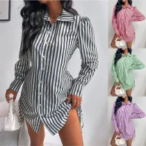Women Sexy Drawstring Shirt Dress
