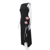 Summer Sexy Chic Hollow Flower Decoration Slit Long Dress For Women