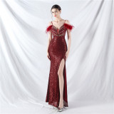 Strap Off Shoulder Long Sequins Formal Party Evening Dress