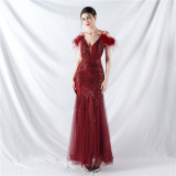 Strap Off Shoulder Long Sequins Elegant Formal Party Evening Dress