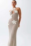 Spring Summer Strapless Beach Sexy Halter Tight Fitting Knitting Dress