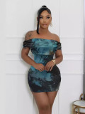 Women's Printed Off Shoulder Fashion Sexy Bodycon Dress