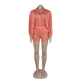 Sexy Solid Color Bat Sleeves Loose Shirt Shorts Two Piece Set
