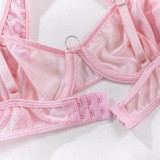 Women pink leopard metal chain sexy lingerie two-piece with gloves and leg rings