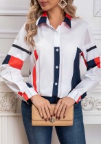 Women Contrast Color Block Long Sleeve Shirt