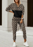 Women Printed Long Sleeve Top and Trousers Two-piece Set