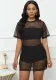 Plus Size Women Beach Mesh See-Through Wrap-Through Shorts Mesh Dress Three-Piece