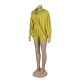 Sexy Solid Color Bat Sleeves Loose Shirt Shorts Two Piece Set