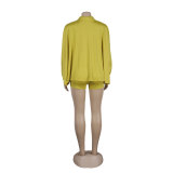 Sexy Solid Color Bat Sleeves Loose Shirt Shorts Two Piece Set