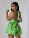 Women Halter Neck V-neck Ruffle Romper