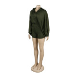 Sexy Solid Color Bat Sleeves Loose Shirt Shorts Two Piece Set