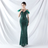 Plus size Women sequined formal party maxi evening dress