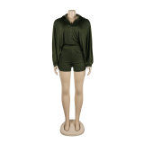 Sexy Solid Color Bat Sleeves Loose Shirt Shorts Two Piece Set