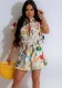 Women casual print short-sleeved jumpsuit