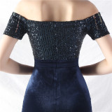 Off Shoulder Sequin Slit Plus Size Formal Party Evening Dress