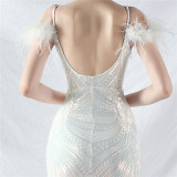 Plus size Women sequined formal party maxi evening dress