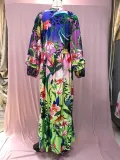 Women summer printed gradient ruffled v-neck sexy Maxi dress