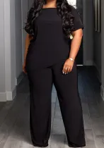 Casual Comfortable Loose Plus Size Two-Piece Black Pants Set