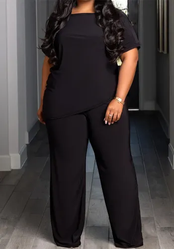 Casual Comfortable Loose Plus Size Two-Piece Black Pants Set