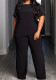 Casual Comfortable Loose Plus Size Two-Piece Black Pants Set