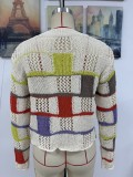 Plus Size Women Round Neck Color Block Knitting Loose Long Sleeve Sweater