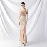 Off Shoulder Sequin Slit Plus Size Formal Party Evening Dress