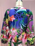 Women summer printed gradient ruffled v-neck sexy Maxi dress