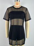 Plus Size Women Beach Mesh See-Through Wrap-Through Shorts Mesh Dress Three-Piece