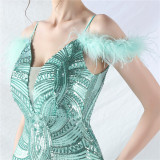 Plus size Women sequined formal party maxi evening dress