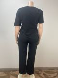 Casual Comfortable Loose Plus Size Two-Piece Black Pants Set