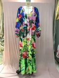 Women summer printed gradient ruffled v-neck sexy Maxi dress