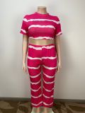 Striped Printed Casual Plus Size Two-Piece Pants Set