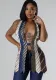Sexy Design Low Back V-Neck Striped Patchwork Style Vest Women's Clothing