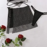 Fashion Design Diamond Sexy Underwear Lace-Up Halter Neck Tank Skirt Three-Piece Set