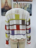 Plus Size Women Round Neck Color Block Knitting Loose Long Sleeve Sweater