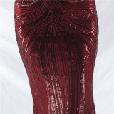 Plus size Women sequined formal party maxi evening dress