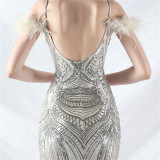Plus size Women sequined formal party maxi evening dress