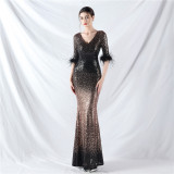 Elegant V-Neck Short Lseeve Sequins Mermaid Plus Size Formal Party Evening Dress
