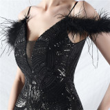 Plus size Women sequined formal party maxi evening dress