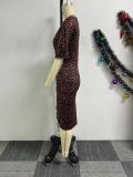 Women Print V-neck Drawstring Elastic Bodycon Dress