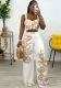 Women Sexy Print Suspender Top and Wide Leg Pants Two-piece Set