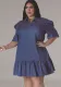Plus Size Women Denim Turndown Collar Short Sleeve Dress