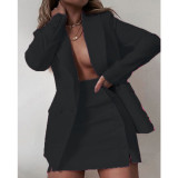 Women autumn blazer + short skirt two-piece set