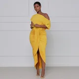 Women Slash Shoulder Irregular Maxi Dress