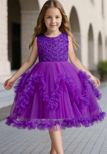 Girls' dress flower puffy princess skirt