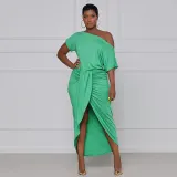 Women Slash Shoulder Irregular Maxi Dress