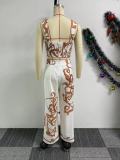 Women Sexy Print Suspender Top and Wide Leg Pants Two-piece Set