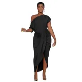 Women Slash Shoulder Irregular Maxi Dress