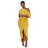 Women Slash Shoulder Irregular Maxi Dress
