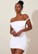 Summer Solid Color Sexy Off Shoulder Slim Low Back Women Bodycon Dress